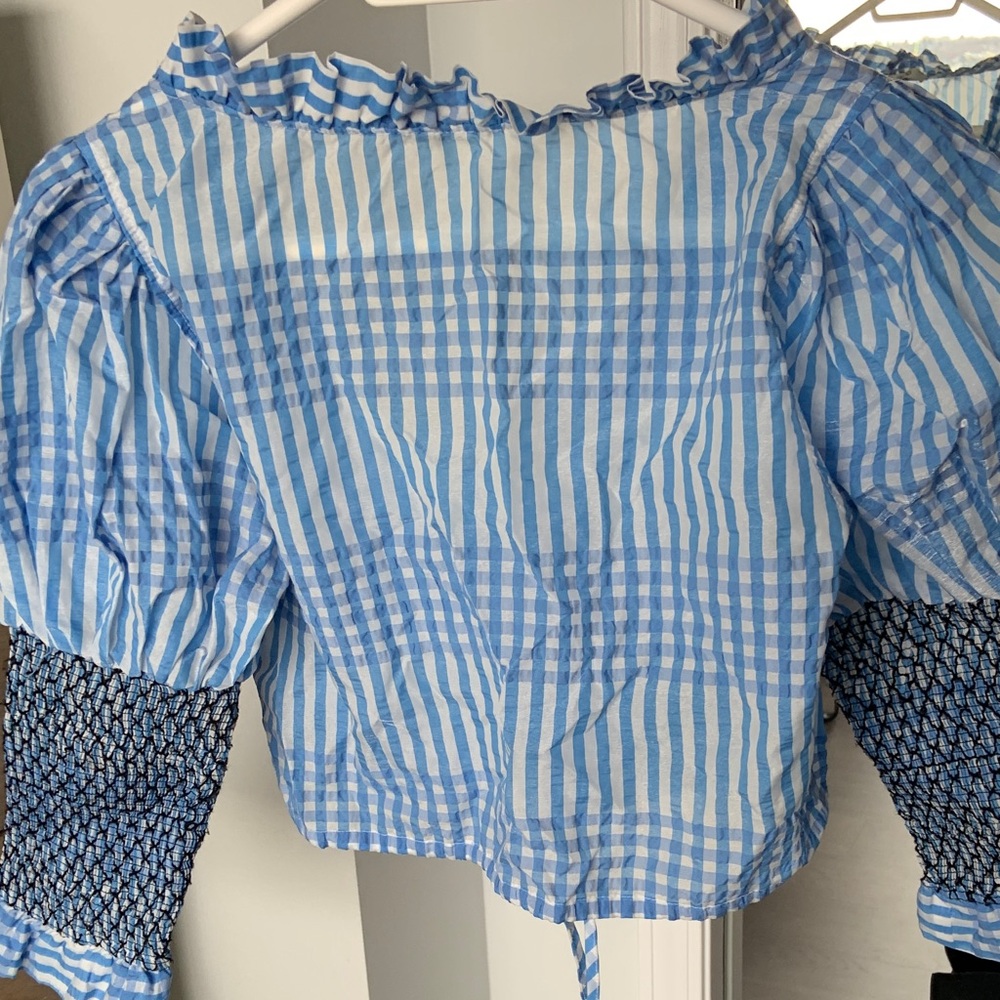 Ganni Blue Striped Ruffle Blouse - Picture 6 of 6
